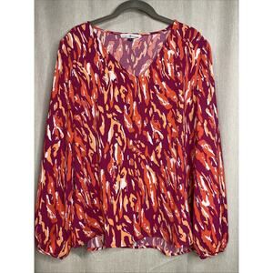 Michelle McDowell Women’s Colorful Orange & Pink Long Sleeve Top V-neck - Medium